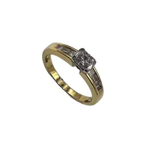 Ladies 18ct Yellow & White Gold Princess Cut Diamond Ring 0.80ct TDW L With Valuation (MR)