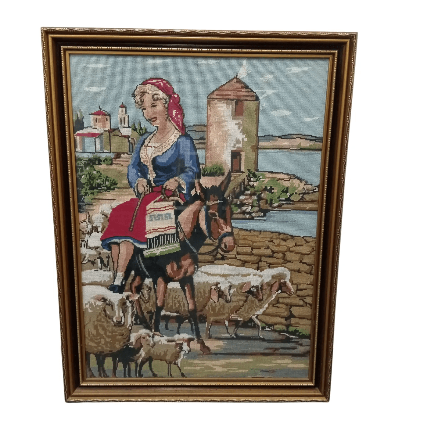 Generic Tapestry In Gold Frame – Lady On Horse (WR 1336267)
