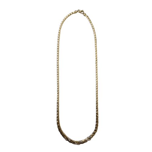 Vintage 18CT Yellow Gold Tapered Flattened Rope Chain Necklace with 12 Diamonds in White Gold Accents – 46cm, 11.3g