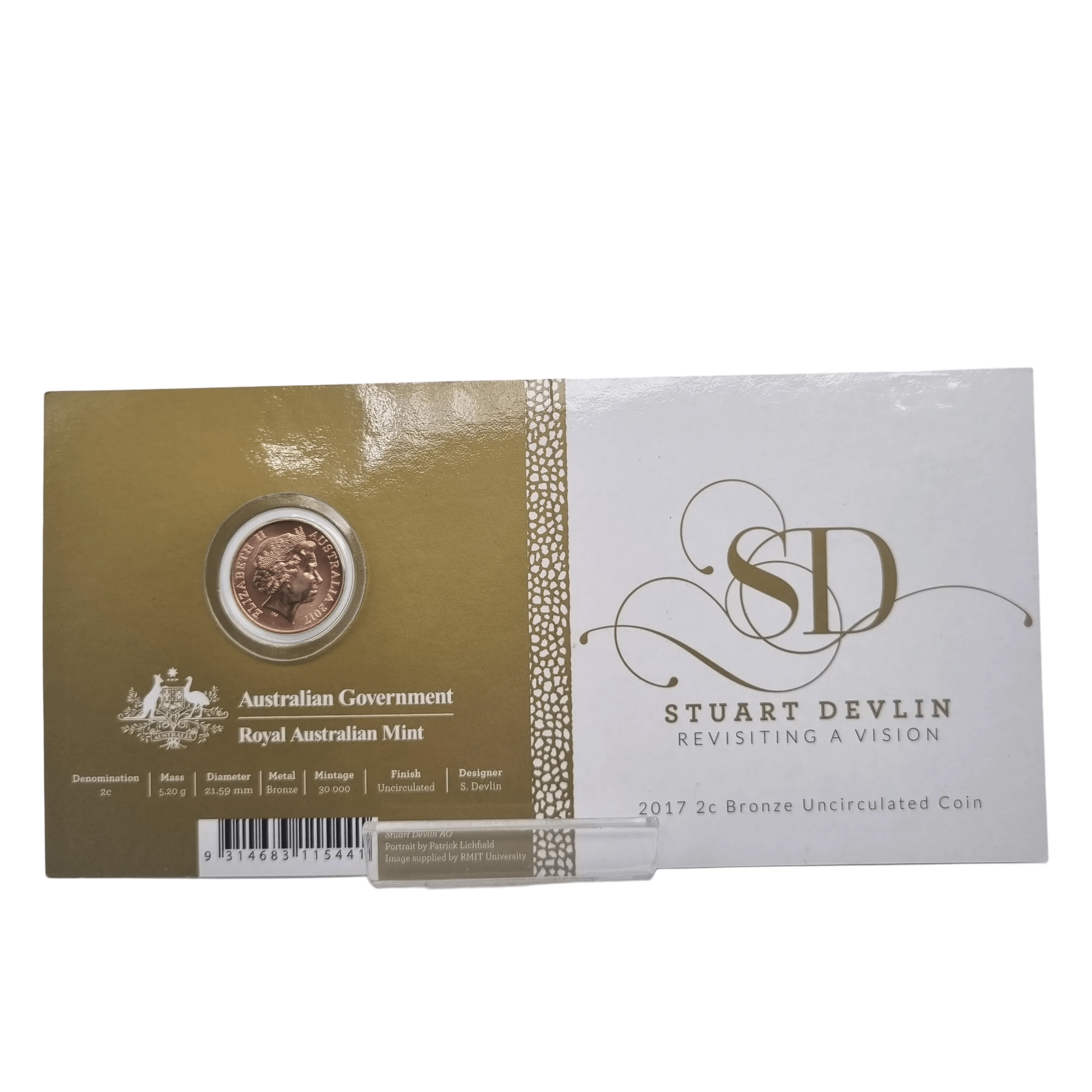 2017 2c Bronze Uncirculated Coin – Stuart Devlin – Revisiting a Vision presented in card.