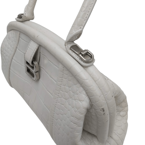 Balnciaga Editor Small White Crocodile Handbag With Crossbody Strap