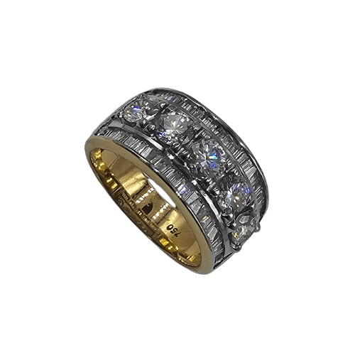 Ladies 18ct Yellow & White Gold Brillaint & Baguette Cut Channel Set Diamond Ring 2.00ct TDW M With Valuation (MR)