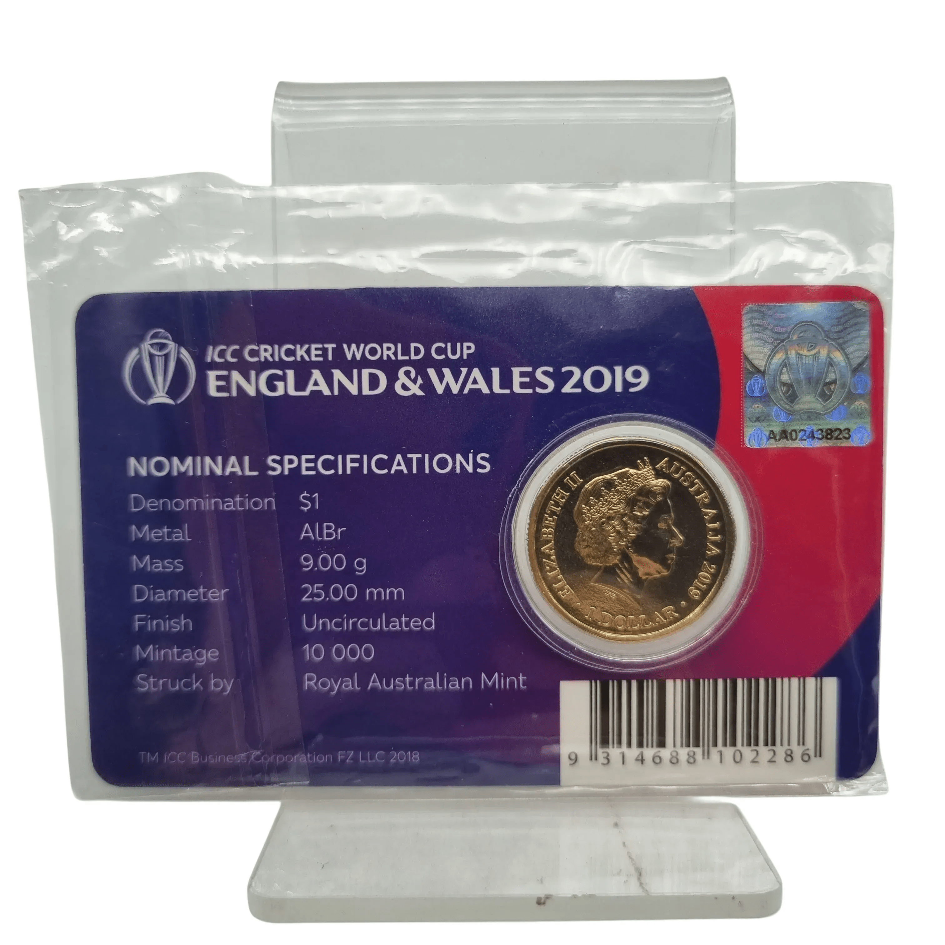 Royal Australian Mint: ICC Cricket World Cup England & Wales 2019 $1 Uncirculated Coin