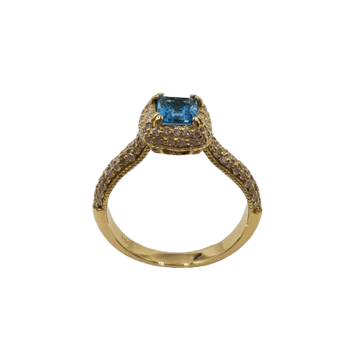 Ladies 18ct Yellow Gold Square Emerald Cut Topaz & Brilliant Cut Diamond Dress Ring 0.59ct TDW O 1/2 With Valuation