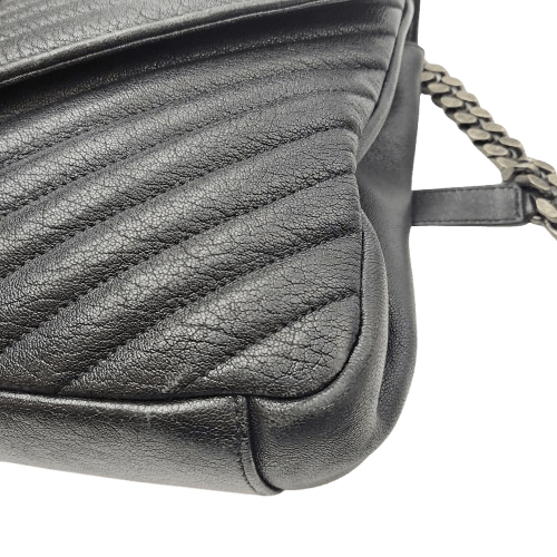 Yves Saint Laurent College Medium Satchel in Quilted Lambskin Leather – Black with Patina Silver Hardware (Includes Box & Dust Bag)