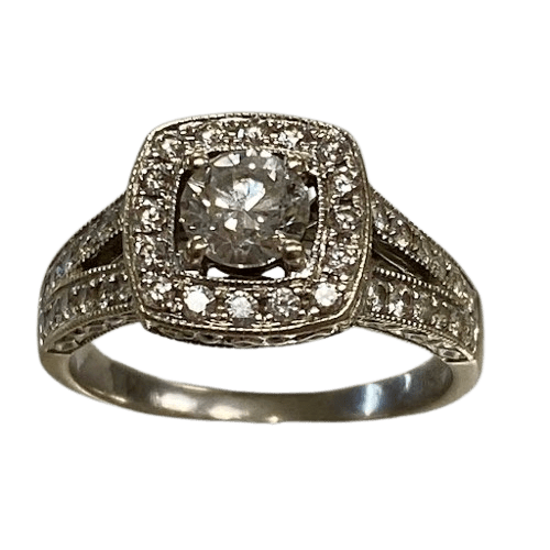 Ladies 14ct white Gold 43 Diamond Cluster Ring. Brilliant Cut. TDW 1.45ct Size R 1/2 With Valuation Certificate