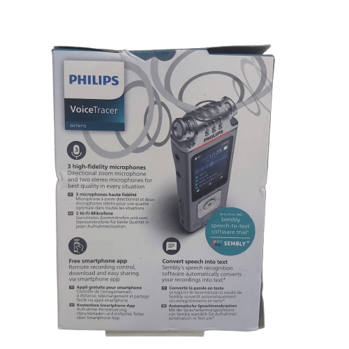 Philips DVT4115 Digital Voice Recorder, Silver, Very Good Condition, Box Is Slightly Dinged, With Box, USB Cable, Manual (NA 1354079)