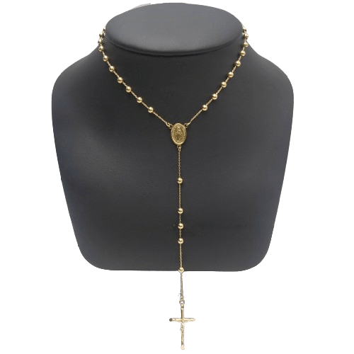 18ct Yellow Gold Rosary Bead Necklace – 14.1g – 46cm Length – Crucifix 3 x 1.5cm