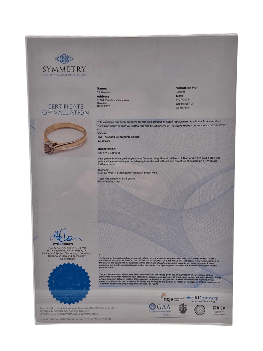 Ladies 18ct Yellow Gold Single Diamond Ring Round Brilliant Cut 0.25ct TDW M 1/2 7 With Valuation (WL 1260015)