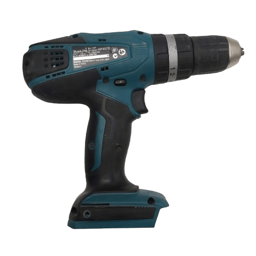 Makita 18v Hammer Drill HP457D *SKIN ONLY*, Green, Good Condition, Name Engraved on Front of Base