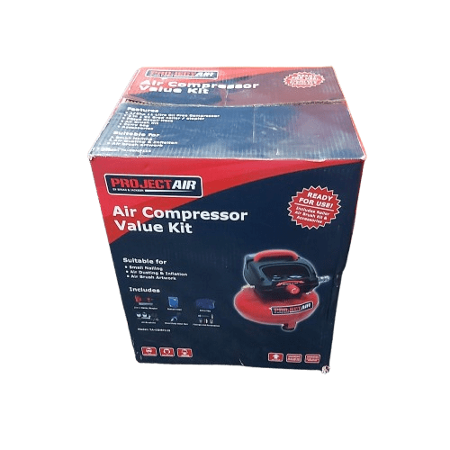 Project Air Air Compressor Kit, TA-COMP110, Red, With Box, Hose, Staple Gun, Pressure Gauge, Manual, Connectors (NA 1342187)