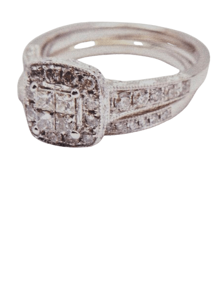 Ladies 14ct White Gold 42 Stone Diamond 2 Ring Set 0.79 TDW  Size  O / 7   With Valuation (WL 1281066)