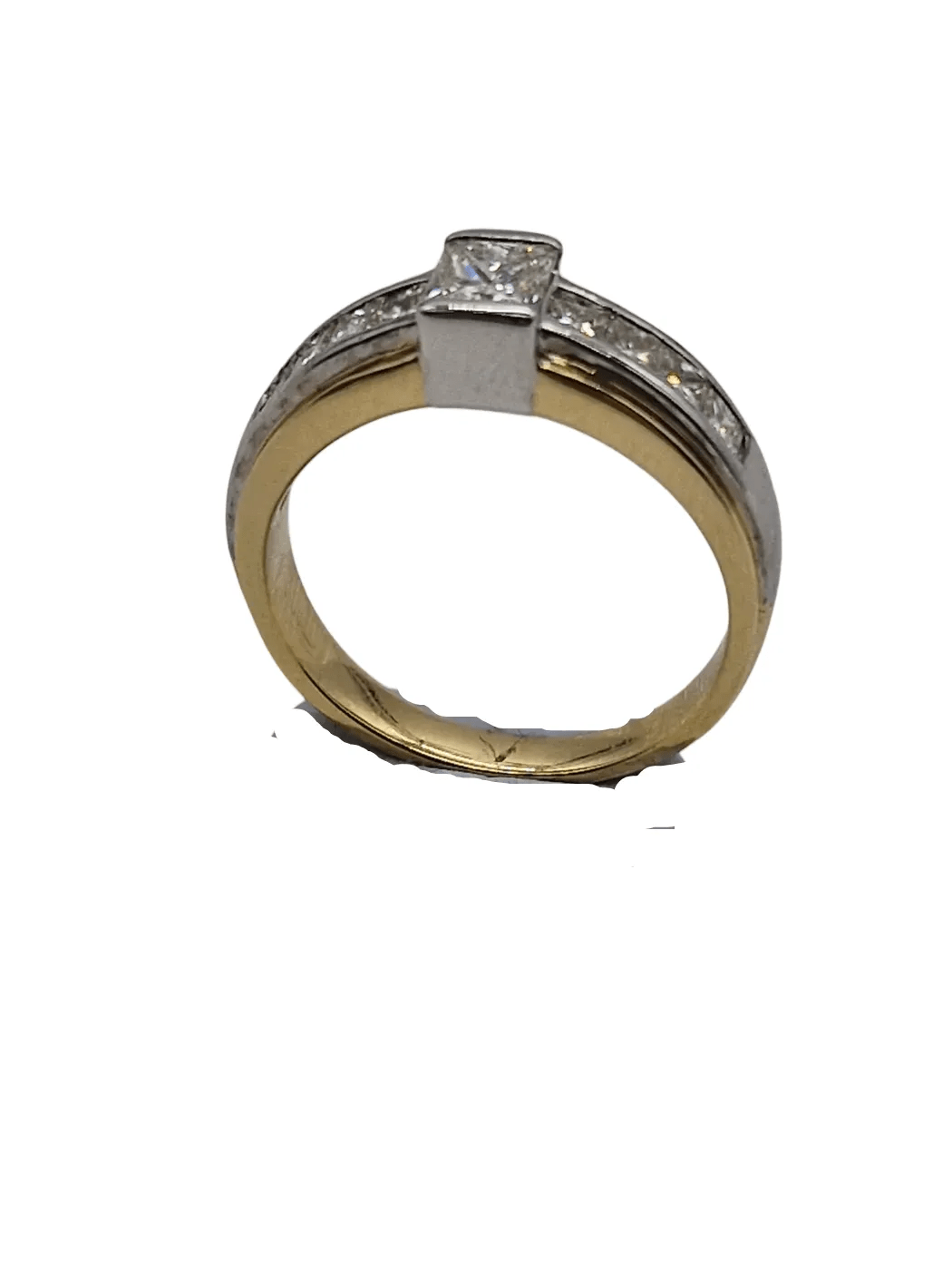 Ladies 18ct Yellow & White Gold 9 Diamonds Ring Princess Cut 1.00CT TDW N 7 With Valuation (WL 1278090)