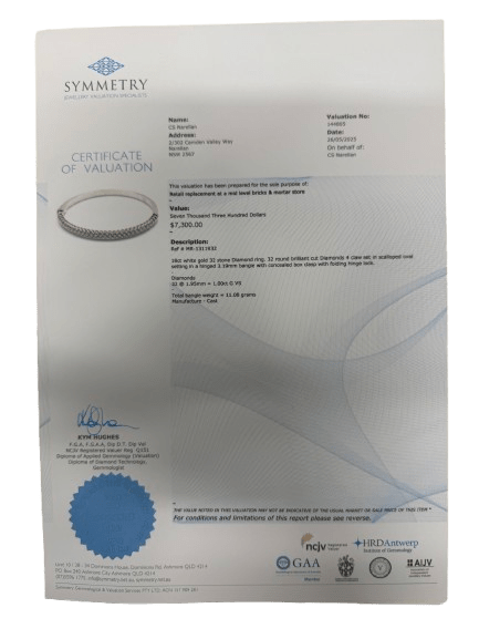 Ladies 18ct White Gold Round 32 Round Brilliant Cut Diamond Bangle TDW 1.00CT With Certificate (MR)