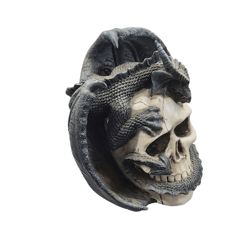 FIGURINE SKELETON HEAD WITH DRAGON