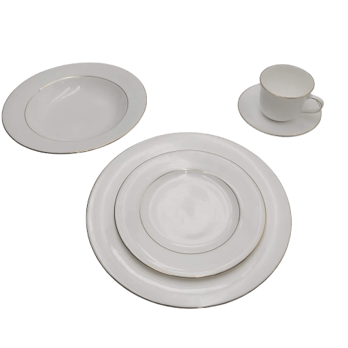 ROYAL DOULTON Signature Gold White & Gold Dinner Set – 1x Cup, 1x Saucer, 1x Dinner Plate, 1x Salad Plate, 1x Side Plate, 1x Pasta Bowl