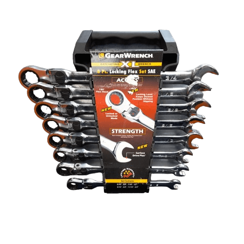 8 Piece 72-Tooth 12 Point XL Locking Flex Head Ratcheting Combination SAE Wrench Set (LN)