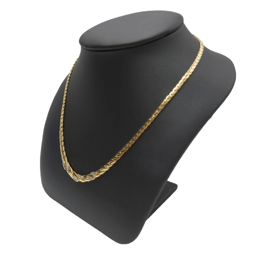 Vintage 18CT Yellow Gold Tapered Flattened Rope Chain Necklace with 12 Diamonds in White Gold Accents – 46cm, 11.3g