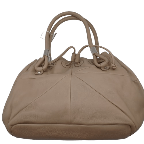 Oroton Faux Leather Handbag – Tan, Draw String Closure
