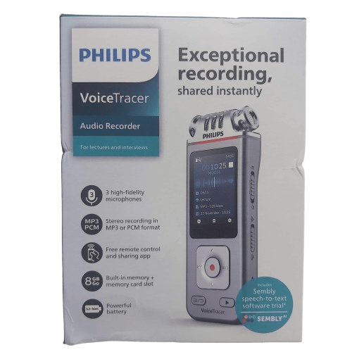 Philips DVT4115 Digital Voice Recorder, Silver, Very Good Condition, Box Is Slightly Dinged, With Box, USB Cable, Manual (NA 1354079)