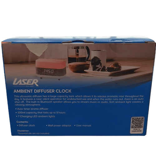 Laser Ambient Diffuser Clock Radio AO-ADSP-924, Very Good Condition, With Box & AC Adaptor