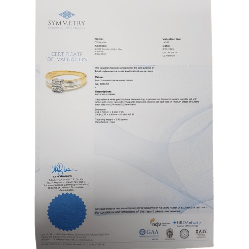 Ladies 18ct Yellow & White Gold Princess & Baguette Cut Diamond Ring 0.50ct TDW P With Valuation