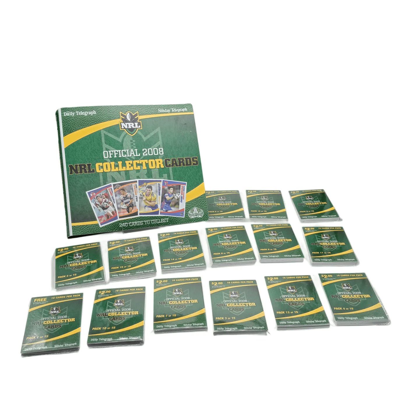 DAILY TELEGRAPH NRL CARDS 2008 FULL SET GREEN FOLDER WITH PACKETS   (WR 1323990)