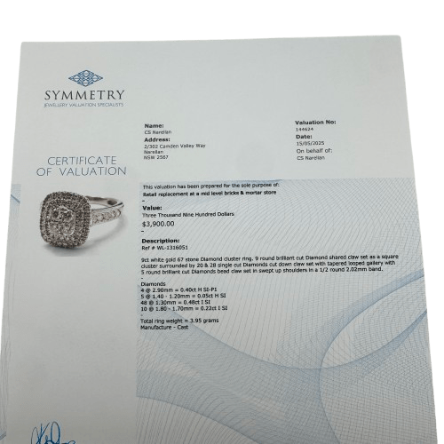 Ladies 9ct White Gold Diamond Cluster Ring 1.15ct TDW L 6 with Valuation – WL 1316051