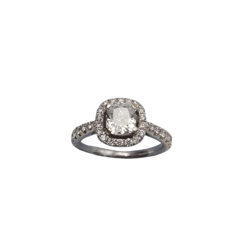 18ct White Gold 2-Ring Diamond Set – 0.90ct D/VS2 Cushion Cut Centre, 46 Stones – Size 51 – Valued at AUD $19,650