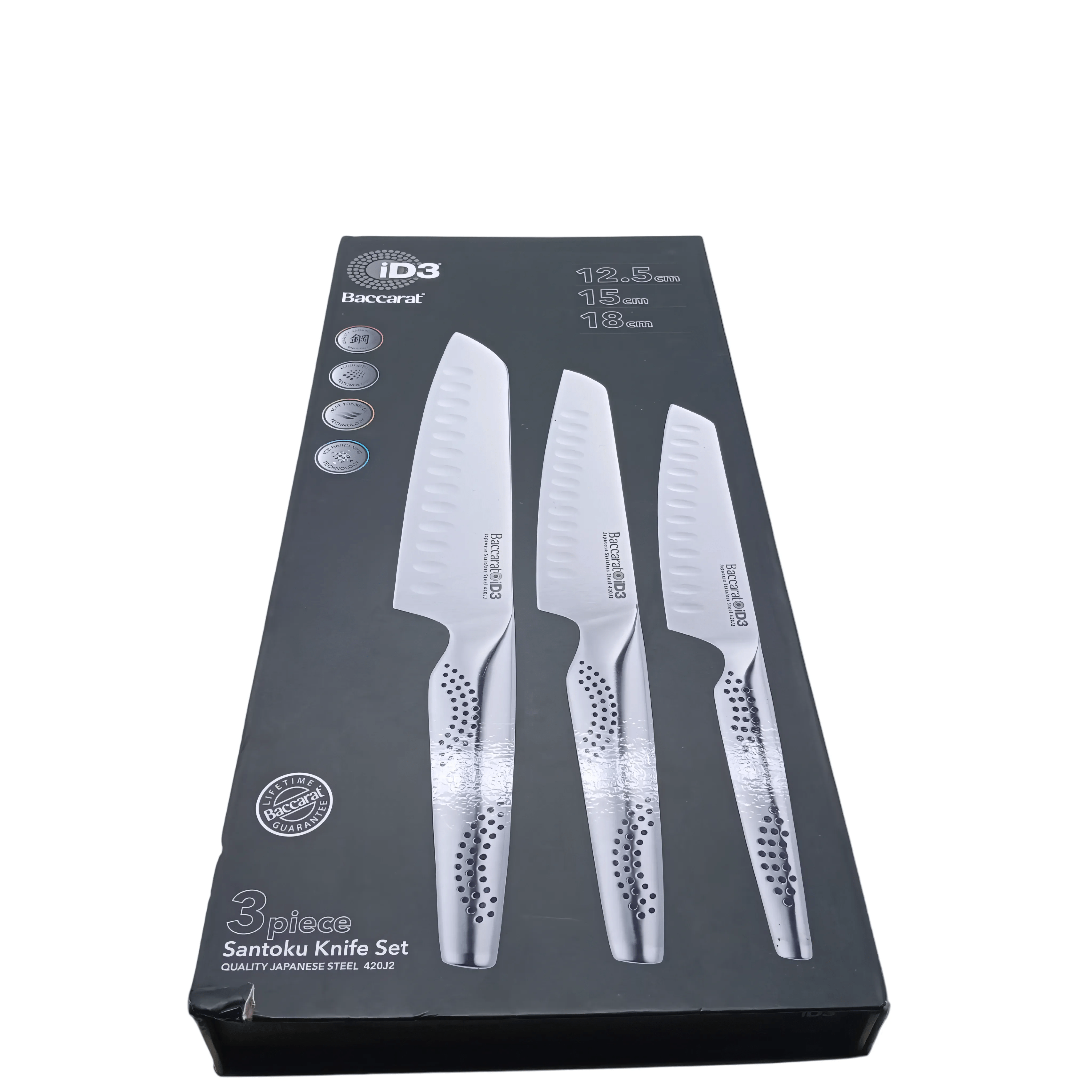 Baccarat iD3 3-Piece Knife Set – 420J2 Stainless Steel (Silver) In Box   (WR 1346744)