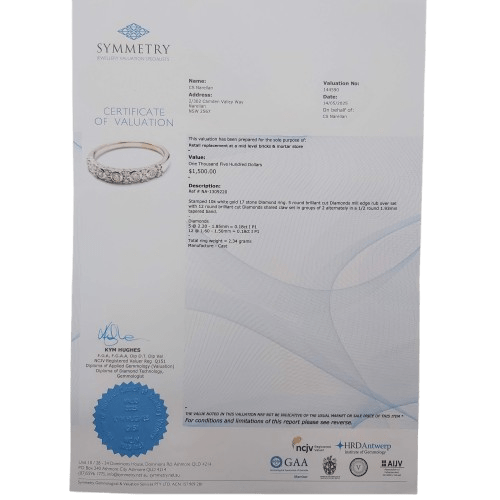 Ladies 10ct White Gold 17 Stone Round Brilliant Cut Diamond Ring, 0.36ct TDW, Size O – With Valuation