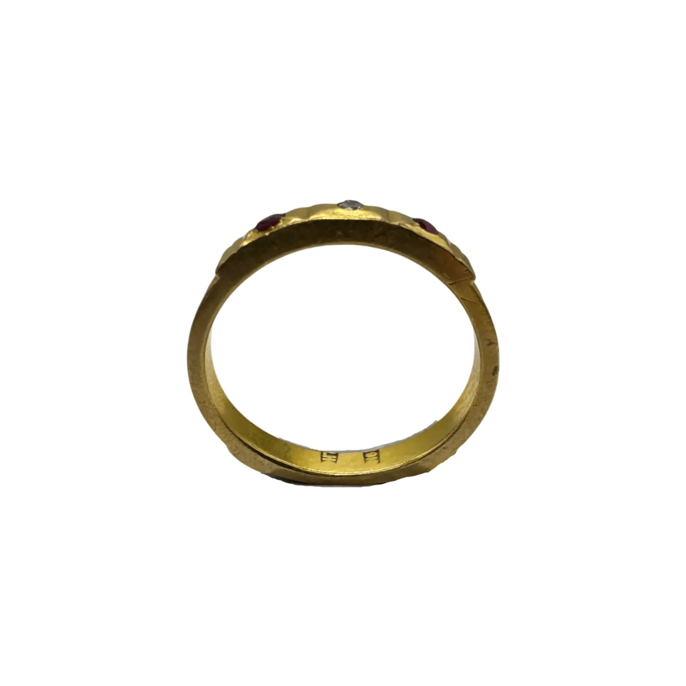 Handmade 21ct Gold Dress Ring with Cubic Zirconia & Created Red Rubies K 5 1/2 with Valuation – WL 1344918