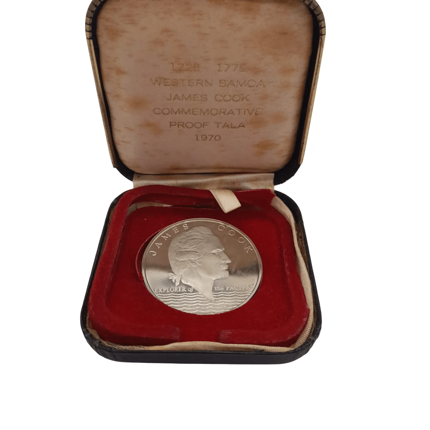 1728-1779 Western Samoa James Cook Explorer of the Pacific Commemorative Proof Tala Coin in Box $1 (WL 1342016)