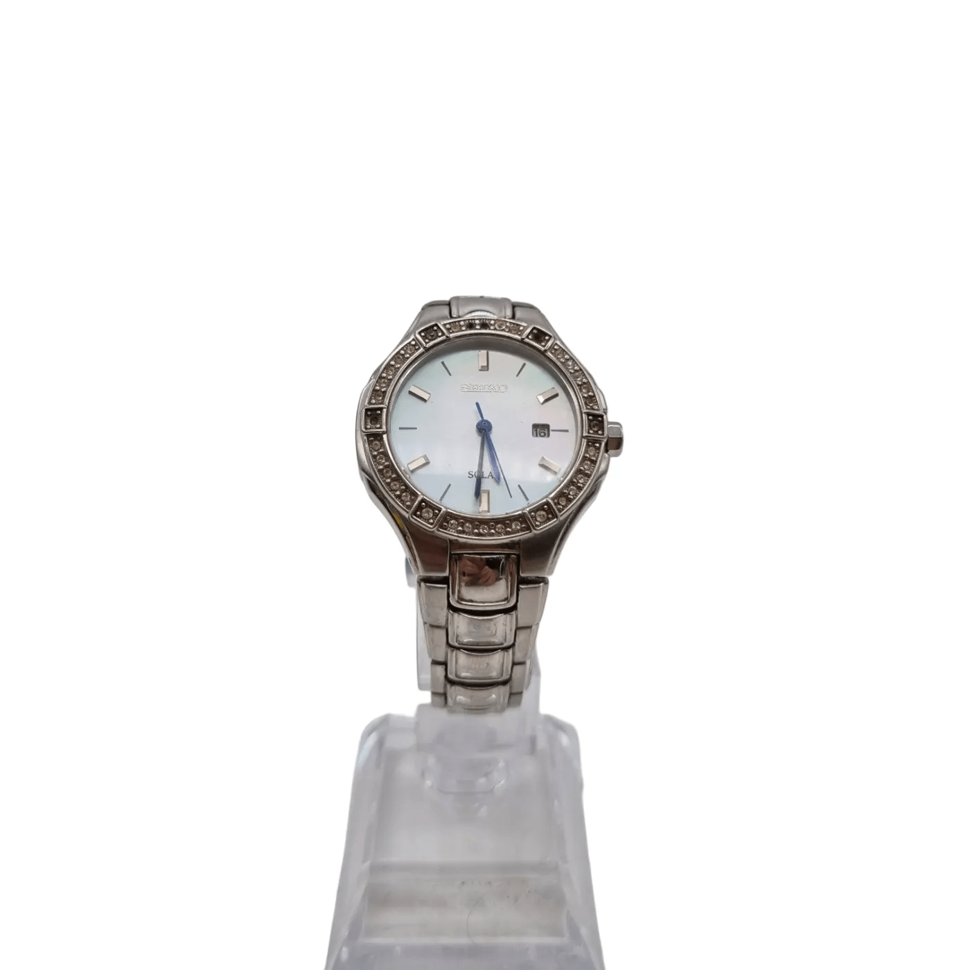 Women’s Seiko V137-0CA0 Solar Crystal Bezel Stainless Steel Women’s Watch *Missing Four Stones*