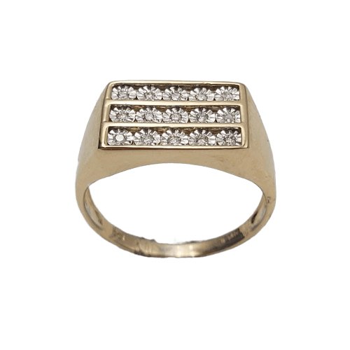 Mens 9ct Yellow Gold 15 Stone Brilliant Cut Diamond Ring, Illusion Setting, 0.25ct TDW, Size U 1/2 – With Valuation