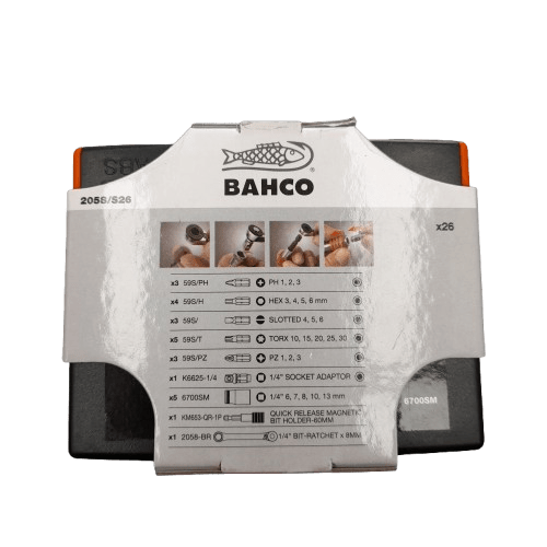 Bahco Driver Bit Set 26 Pieces, Hexagon, Phillips, Pozidriv, Slotted, Torx New In Box