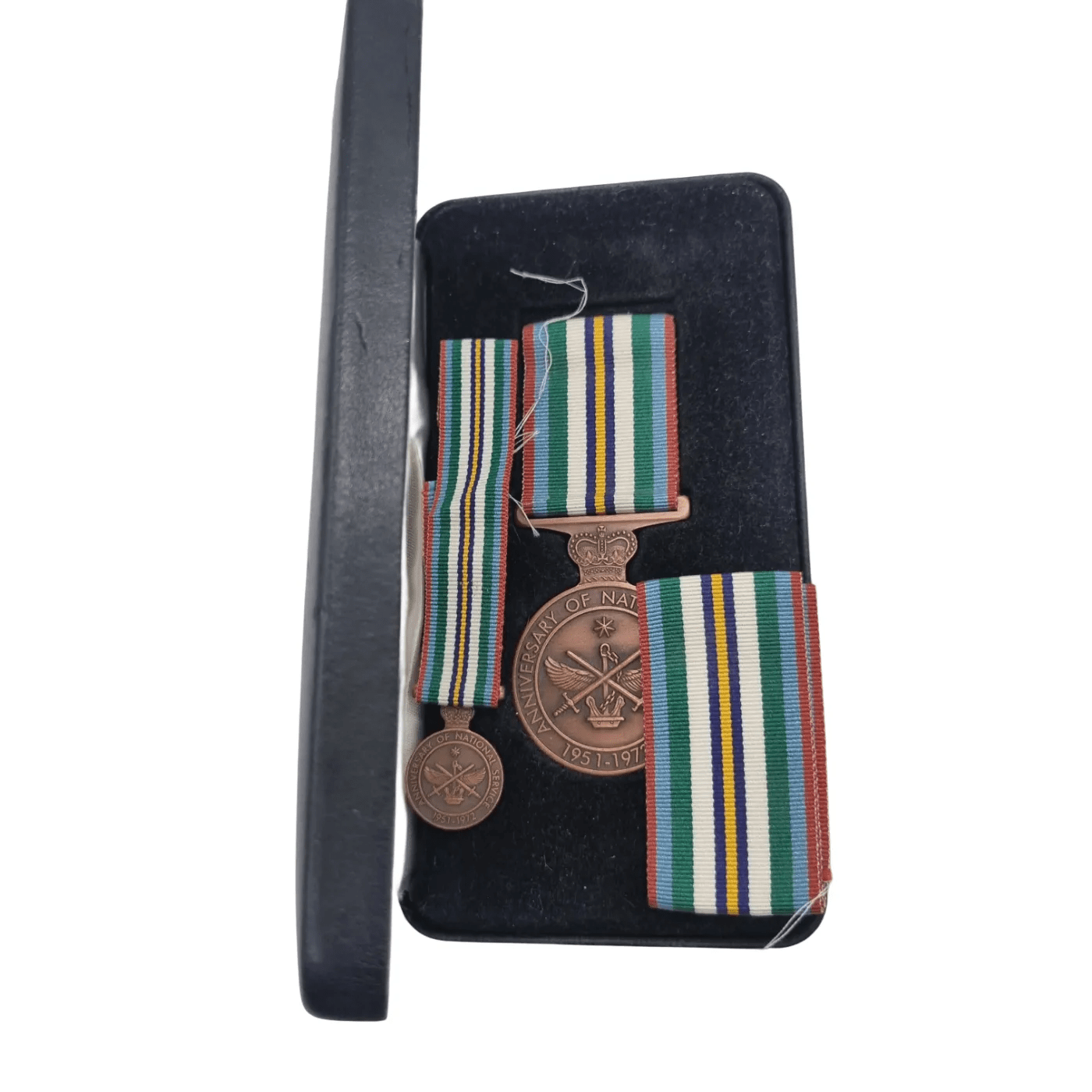 National Service Medal Set – Full Size, Miniature & Ribbon Bar in Black Presentation Box (WR 1342530)