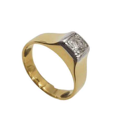 Mens 18ct Yellow & White Gold Single Stone Brilliant Cut Diamond Ring 0.35ct TDW N 1/2 With Valuation
