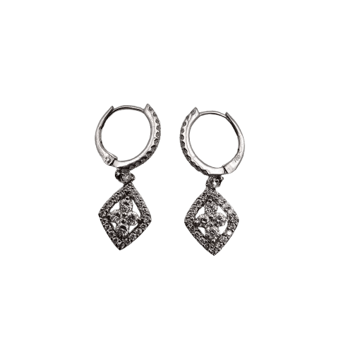 Ladies 18ct White Gold Clae Set Diamond Drop Hoop Earrings 1.03ct TDW With Valuation (MR)