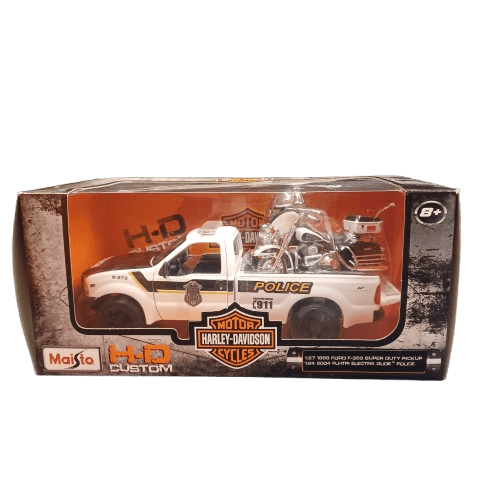 Maisto 1:24 Scale 1999 Police Ford F350 and Harley Davidson 2004 FLHTPI Electra Glide Diecast Like New In The Box