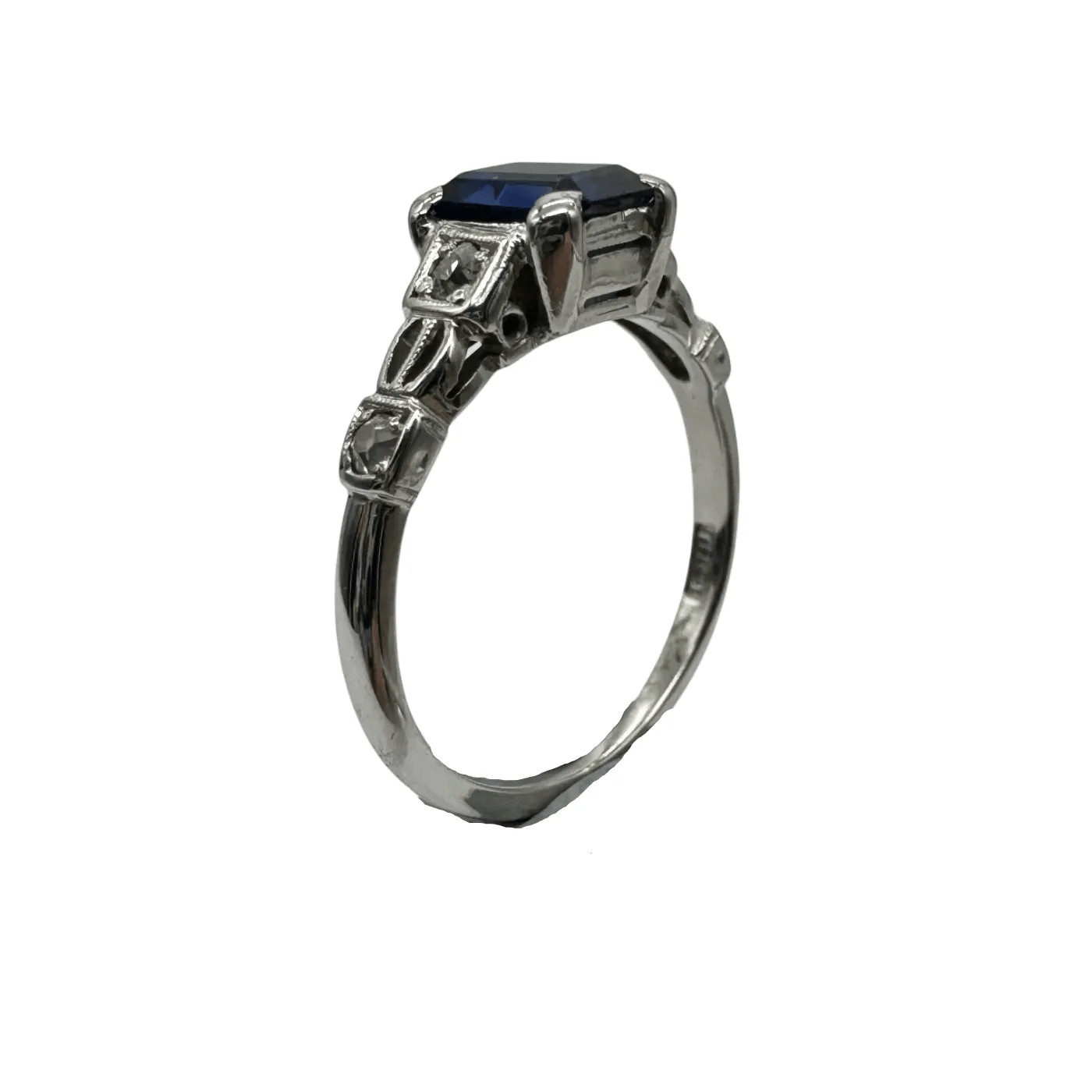 Ladies 18ct White Gold 5 Stone Synthetic Sapphire & Diamond Ring 0.12ct TDW K 5 1/2 With Valuation (WR 1311700)