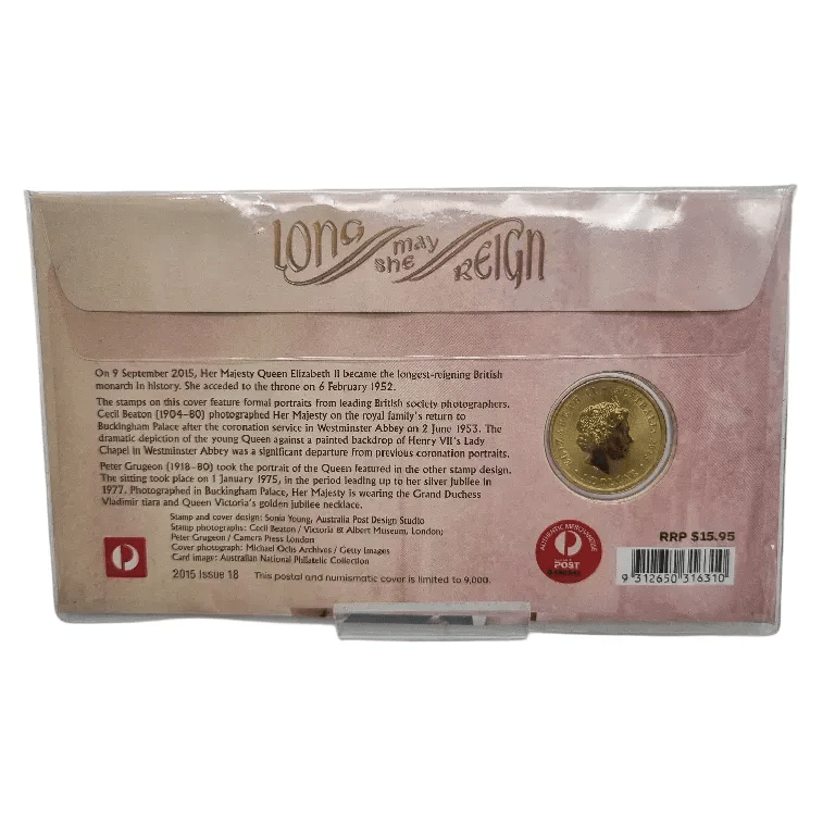 2015 Queen Elizabeth Long May She Reign $1 Coin Commemorative Cover