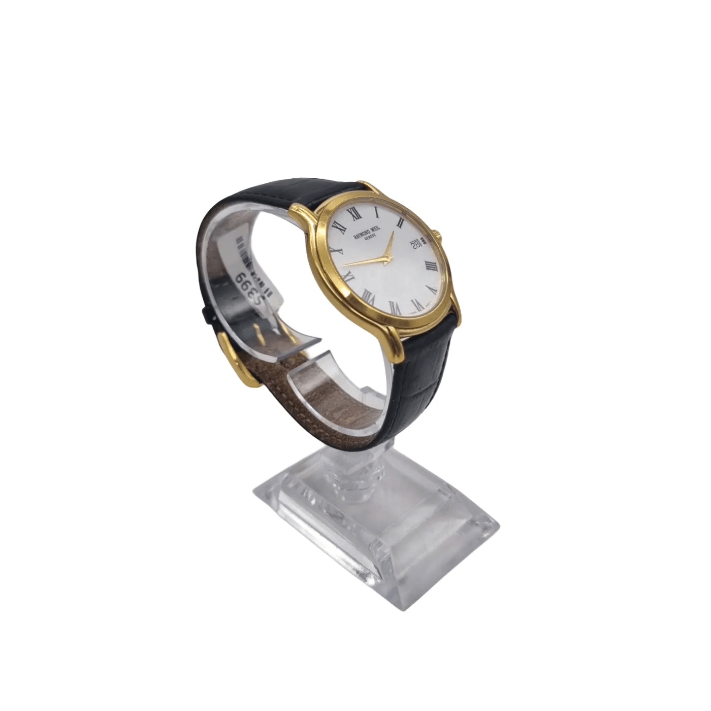 Raymond Weil 18kt Electro Plated Geneve 5569 Quartz Men’s Watch With Black Leather Band (No Box) *Battery Not Ticking*