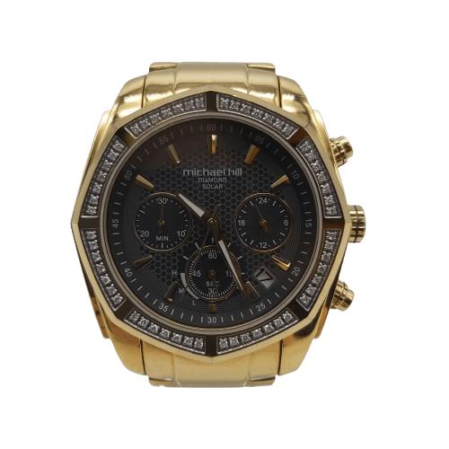 Mens Michael Hill Solar Diamond Gold Watch With Spare Links And Box (CP-1348212)