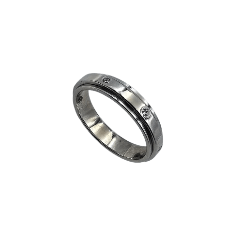 Unisex 18ct White Gold Round Brilliant Cut Pressure Set Diamonds In Spinning Flat Band 0.14ct TDW R With Valuation  (MR)