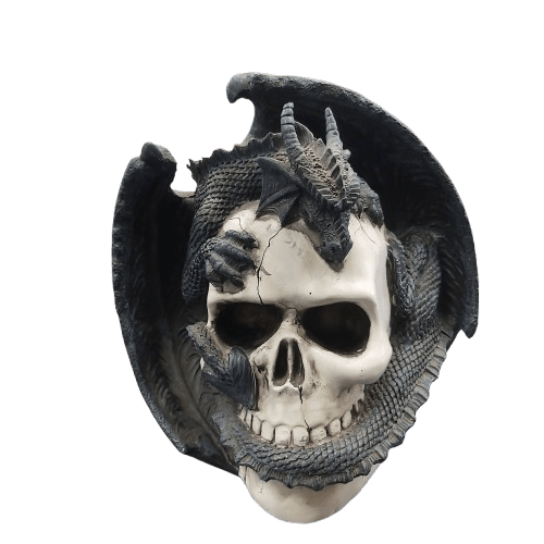 FIGURINE SKELETON HEAD WITH DRAGON