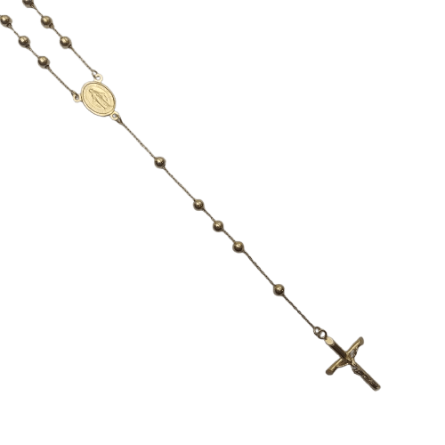 18ct Yellow Gold Rosary Bead Necklace – 14.1g – 46cm Length – Crucifix 3 x 1.5cm