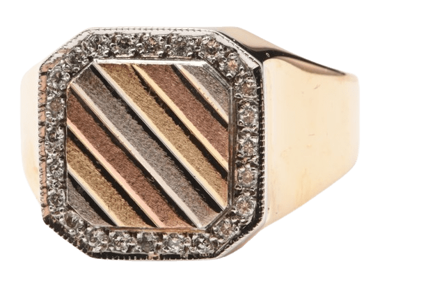 Mens 18ct Yellow, White & Rose Gold Brilliant Cut Diamond Ring 0.24ct TDW W 1/2 With Valuation (MR)