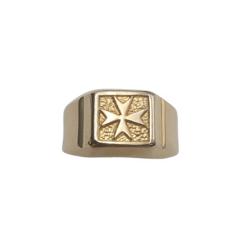Men’s 9ct Yellow Gold Ring 5.3g Square Face with Maltese Cross