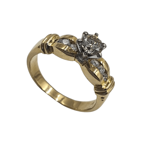 Ladies 18ct Yellow &  White Gold Round Brilliant Cut Claw + Channel Set 0.56 TDW N Ring With Valuation (MR)